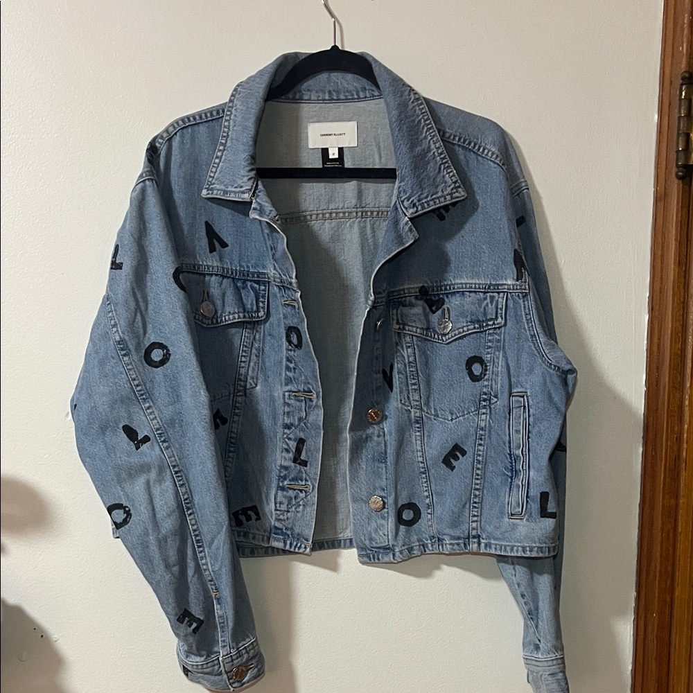 Current/Elliott Blue Denim Jacket with Black Lettering